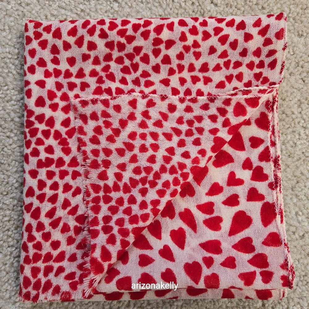 100% Wool Oblong Scarf With Heart Design